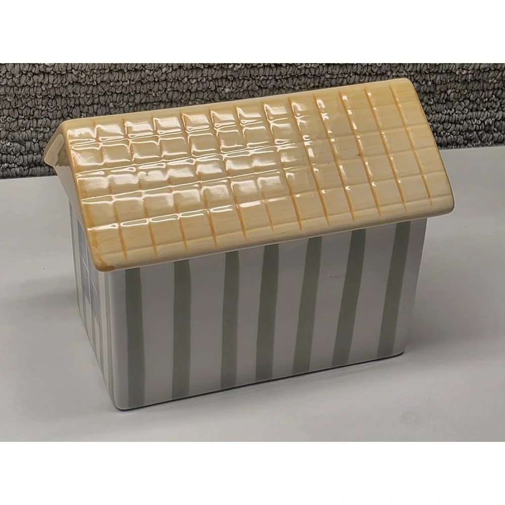 Studio Nova Portugal Ceramic House Canister Striped Cottage Trinket Box Yellow